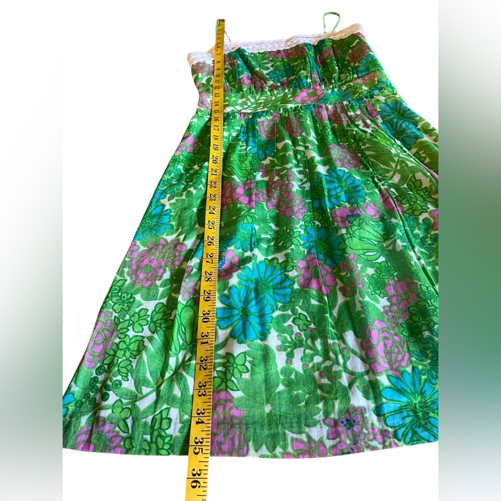 MILLY Green Pink Floral Garden Sun Dress Lace Trim *As Seen on Dexter TV* Sz 2 - Picture 9 of 14